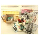 Box of fabric and more sewing supplies