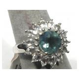 Sterling Silver ring with White Topaz and green
