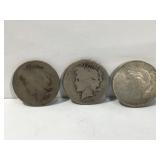 3 Peace Silver Dollars - 1922 and No Date - 3