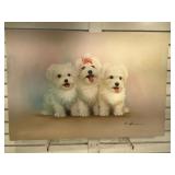 B Harris painting of  3 dogs, on canvas. It is