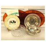 Serving trays and dishes. Two large red plastic