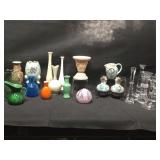 Assortment of candlesticks, vases and more.