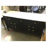 Black dresser w/white top, approx 56x19x30 inches