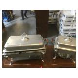 Pair of metal chaffers w/utensils