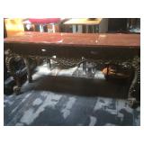 Ornate hall table w/red Marble top, approx