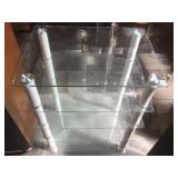 Tall glass shelf rack, approx 19x36x33 inches