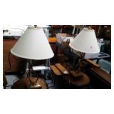Pair of brass table lamps with shades