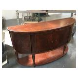 Wooden curved buffet, approx 16x56x34 inches