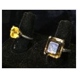 Pair of Sterling Silver rings with Citrine and