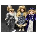 3 porcelain collectors dolls,approx  16 in H, on