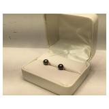 14K Gold Stud Earrings with Black Pearls