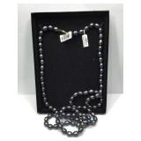 NWT 49 Inch Long Black Pearl Necklace with 14K