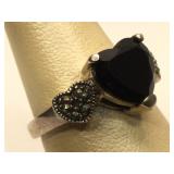 Sterling Silver Heart ring with Onyx and