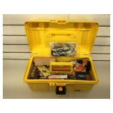 Gun cleaning supplies in plastic toolbox