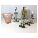 Handblown pink bubbleglass squished glass vase