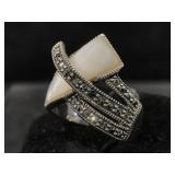.925 silver, marcasite & pearl ring size 8