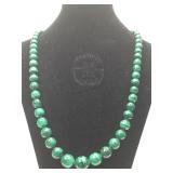 Carved and Polished Malachite Bead Necklace - 22