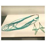 Carved Turquoise and Sterling Silver Beaded