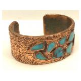 Heavy Copper Cuff bracelet with Turquoise stones
