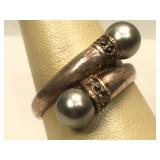 Sterling Silver ring with Faux Pearls and