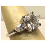 Sterling Silver ring with Clear Stones - size 7