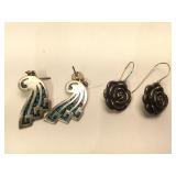 2 Pairs of Sterling Silver Mexico earrings -