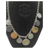 Sterling Silver Charm Necklace with Italian Coins