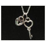 Sterling Silver Lock & Key Necklace with Clear