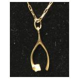 14K Gold Necklace with Wishbone pendant with