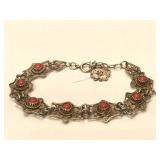 Sterling Silver Filigree bracelet with Coral -