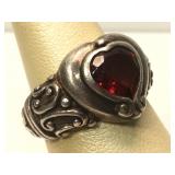 Sterling Silver ring with Red Heart Stone - size