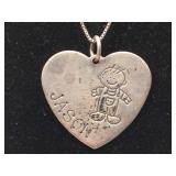 Sterling Silver Signed Heart Necklace - Jason -