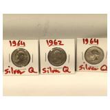 Lot of 3 Silver Washington Quarters in flips