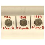 Lot of 1964 Silver Washington Quarters in flips