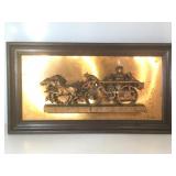 High Relief Copper Firewagon Art sculpture By
