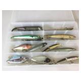 Box of Vintage fishing plugs ,rapala surface and