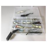 Box of Vintage fishing plugs, Inc Heddon, Fred