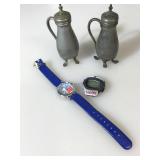 Snoopy watches with a pr pewter salt and pepper