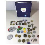 Lot of Casino chips and other tokens, book of