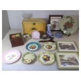 Vintage Breadbox, decorative porcelain plates and