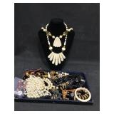 Tray Lot of Costume Jewelry. Tray and display not