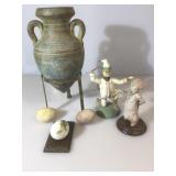 Pointed Bottom Vase with stand, two stone eggs