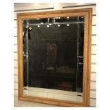 Oak framed beveled mirror, 26 x 32 inches