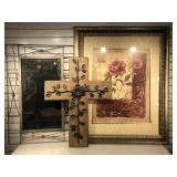 Iron framed Mirror, with a decorative wood cross,
