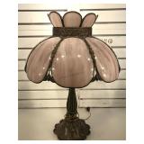 Bent glass panel lamp with lily pad base, 26