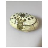African bone and brass oval domed trinket box,