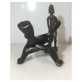 2 African carvings, 3 men stand and a much older