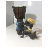 Indonesian drum, 12 inH. with carved native