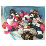 Lg blue bin of yarn for knitting