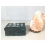Carved stone box 6 inches wide, salt stone for a